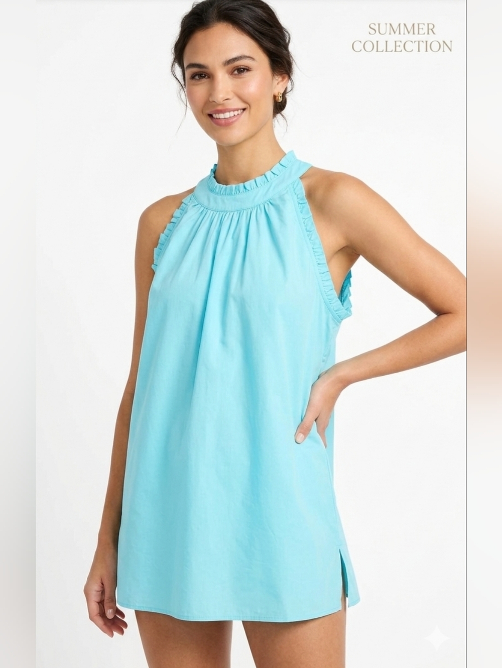 Light Blue Sleeveless Halter Dress